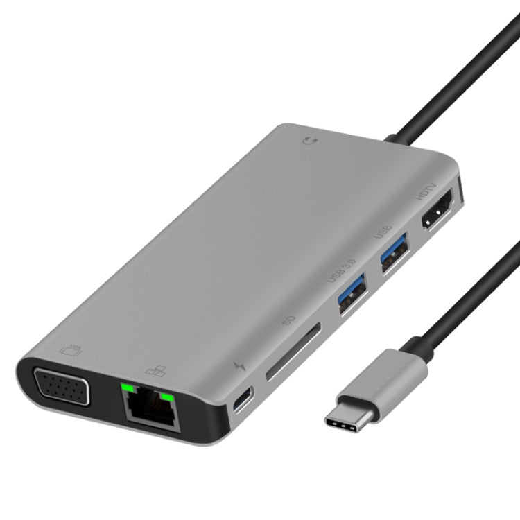 Onten 9591BD 8 in 1 USB-C / Type-C to PD USB-C / Type-C Charging + Gigabit Ethernet + Dual USB 3.0 + HDMI + VGA + SD Card Slot + 3.5mm AUX HUB