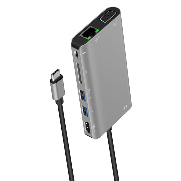 Onten 9591BD 8 in 1 USB-C / Type-C to PD USB-C / Type-C Charging + Gigabit Ethernet + Dual USB 3.0 + HDMI + VGA + SD Card Slot + 3.5mm AUX HUB