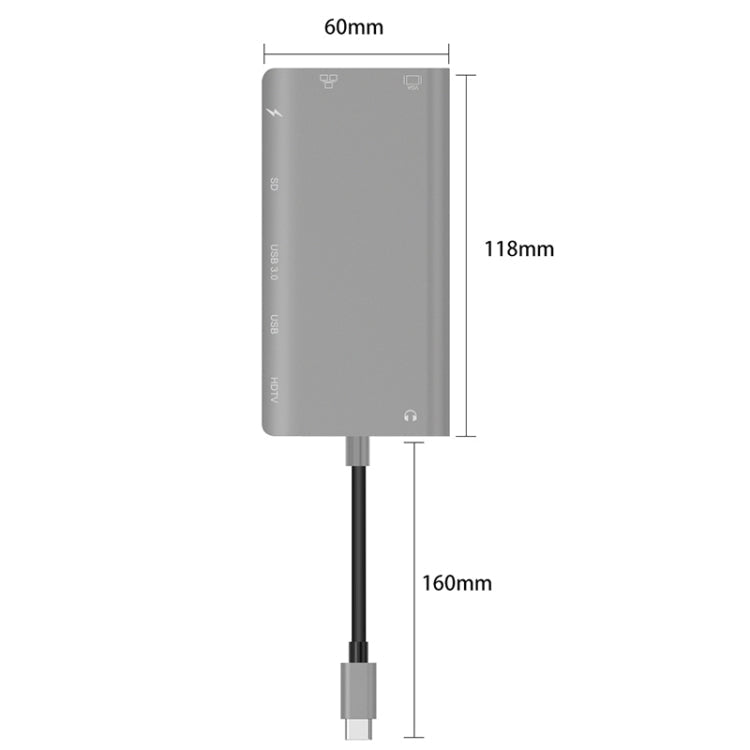 Onten 9591BD 8 in 1 USB-C / Type-C to PD USB-C / Type-C Charging + Gigabit Ethernet + Dual USB 3.0 + HDMI + VGA + SD Card Slot + 3.5mm AUX HUB