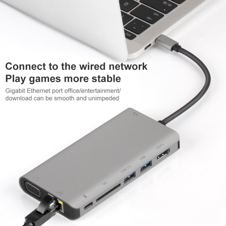 Onten 9591BD 8 in 1 USB-C / Type-C to PD USB-C / Type-C Charging + Gigabit Ethernet + Dual USB 3.0 + HDMI + VGA + SD Card Slot + 3.5mm AUX HUB My Store