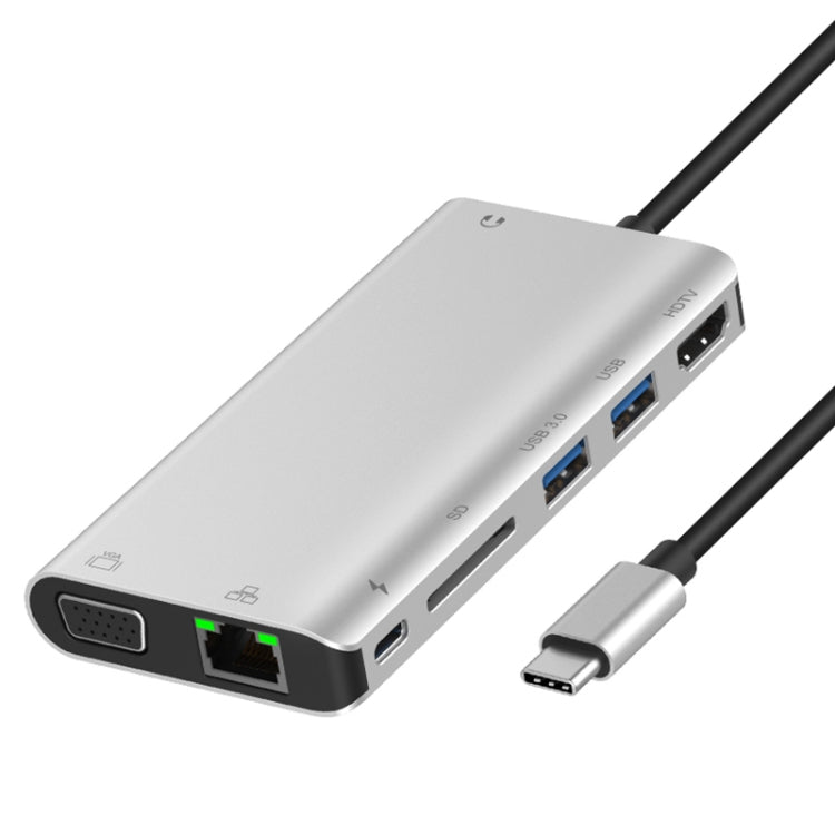 Onten 9591BD 8 in 1 USB-C / Type-C to PD USB-C / Type-C Charging + Gigabit Ethernet + Dual USB 3.0 + HDMI + VGA + SD Card Slot + 3.5mm AUX HUB