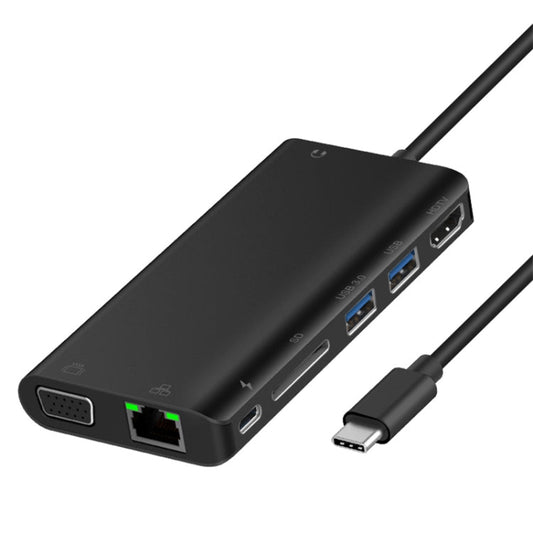 Onten 9591BD 8 in 1 USB-C / Type-C to PD USB-C / Type-C Charging + 100M Ethernet Port + Dual USB 3.0 + HDMI + VGA + SD Card Slot + 3.5mm AUX HUB My Store