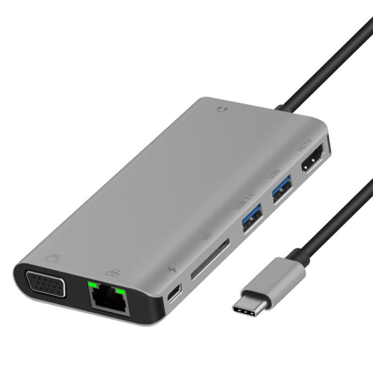 Onten 9591BD 8 in 1 USB-C / Type-C to PD USB-C / Type-C Charging + 100M Ethernet Port + Dual USB 3.0 + HDMI + VGA + SD Card Slot + 3.5mm AUX HUB My Store