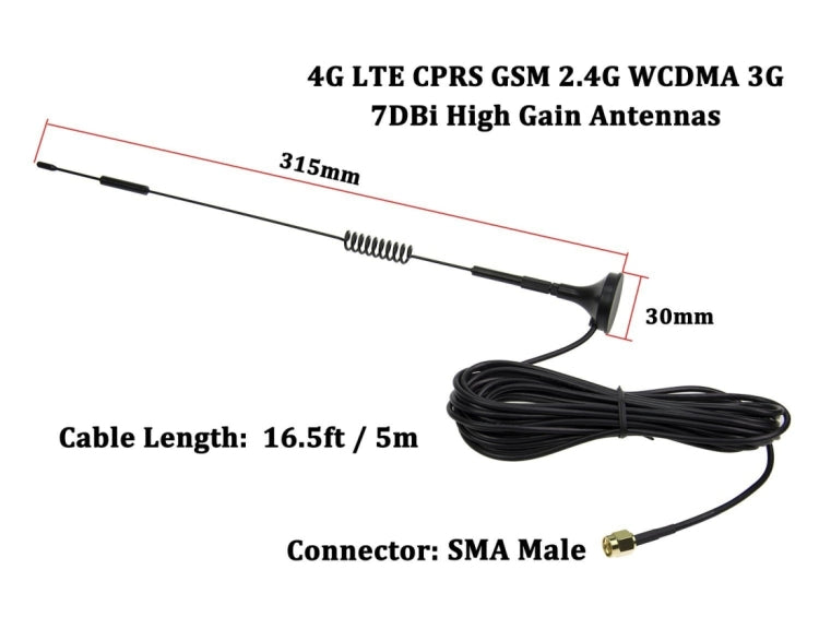 7dBi SMA Male Connector High Gain 4G LTE CPRS GSM 2.4G WCDMA 3G Antenna Network Reception Adapter My Store