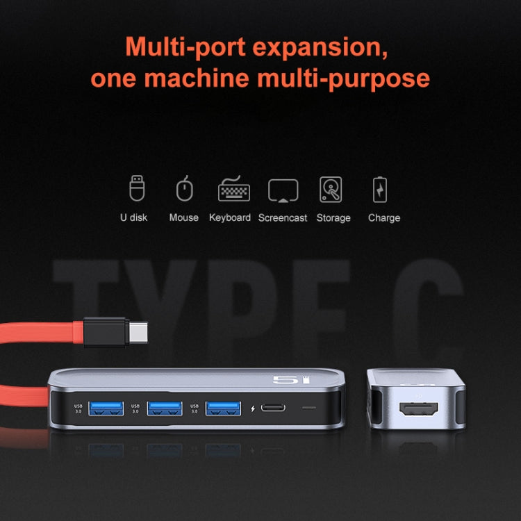 ROCK TR21 USB-C / Type-C to HDMI + USB3.0 x 3 + PD 4K 60Hz 5 in 1 Docking Station