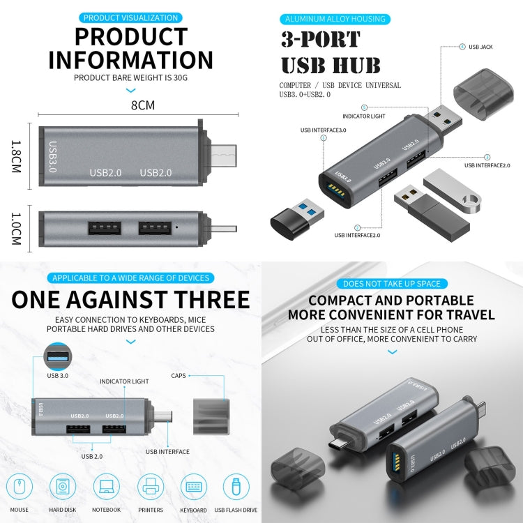 3 Ports USB 2.0 x 2 + USB 3.0 to USB 3.0 HUB Adapter My Store