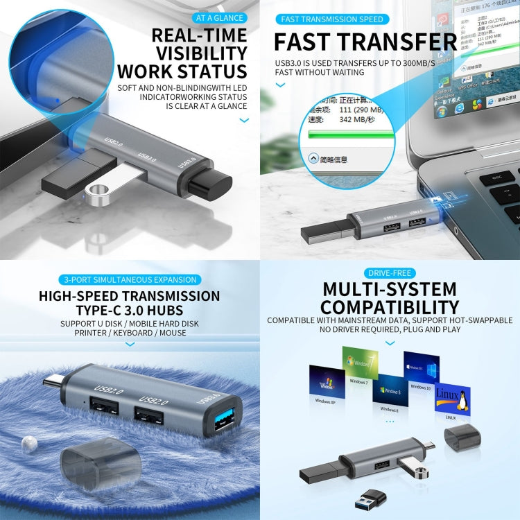 3 Ports USB 2.0 x 2 + USB 3.0 to USB 3.0 HUB Adapter