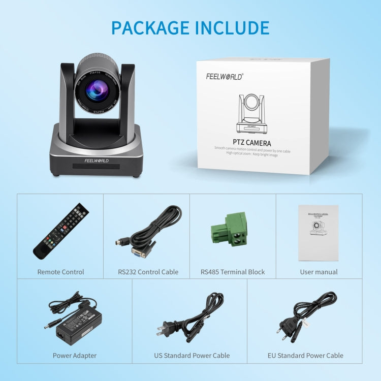 FEELWORLD POE20X Simultaneous 20X Optical Zoom Live Streaming PTZ Camera, EU and US Plug