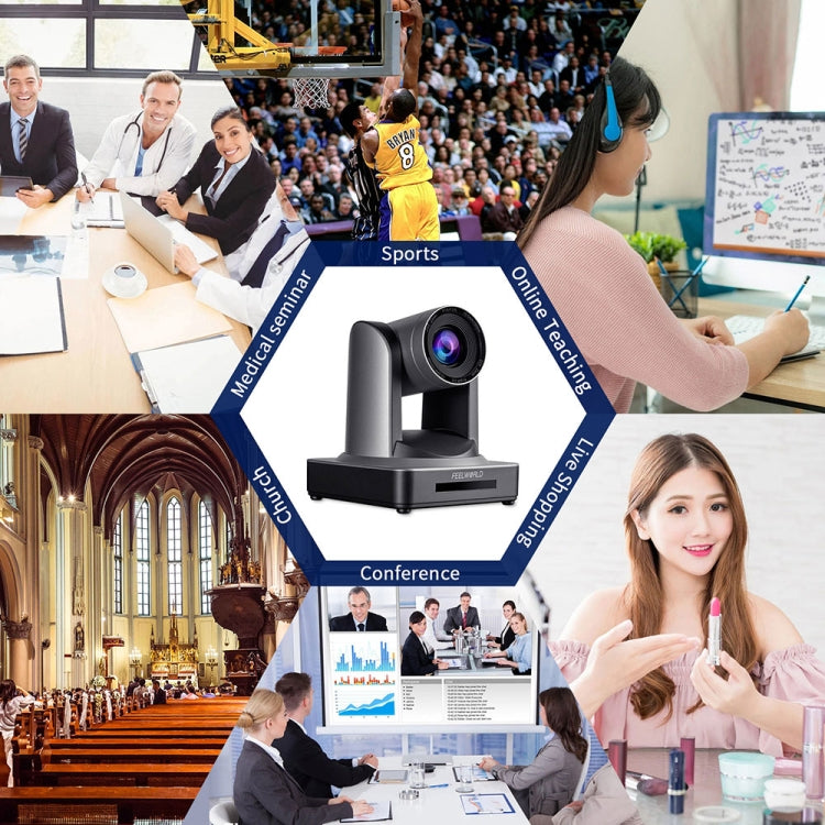 FEELWORLD NDI20X Simultaneous 20X Optical Zoom Live Streaming PTZ Camera, EU and US Plug