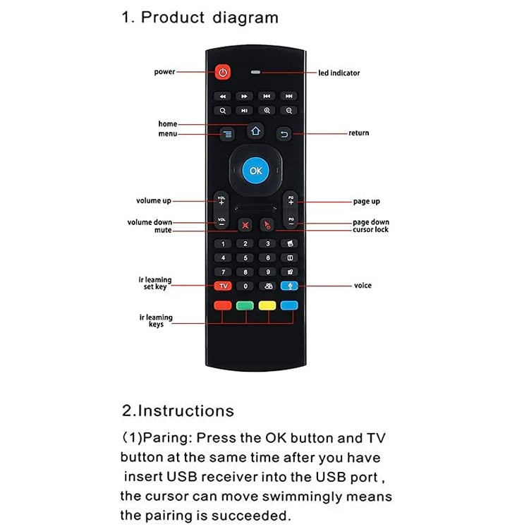 MX3-L Voice without Backlit 2.4GHz Fly Air Mouse Wireless Keyboard Remote Control