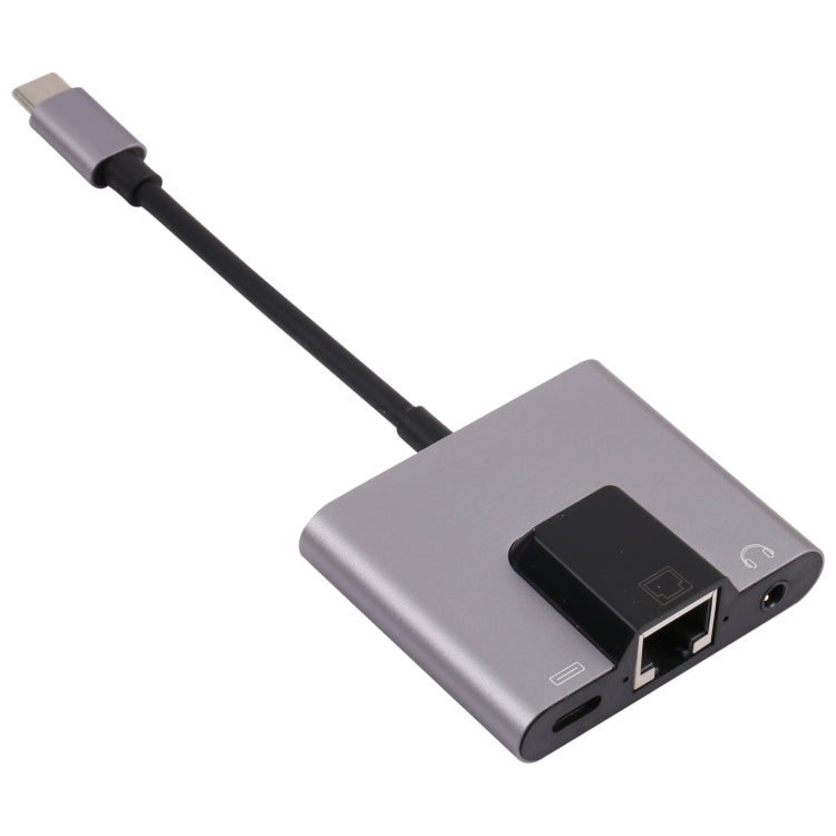 NK-1056TC 3 in 1 USB-C / Type-C Male to USB-C / Type-C Charging + Ethernet + 3.5mm Earphone Female Adapter