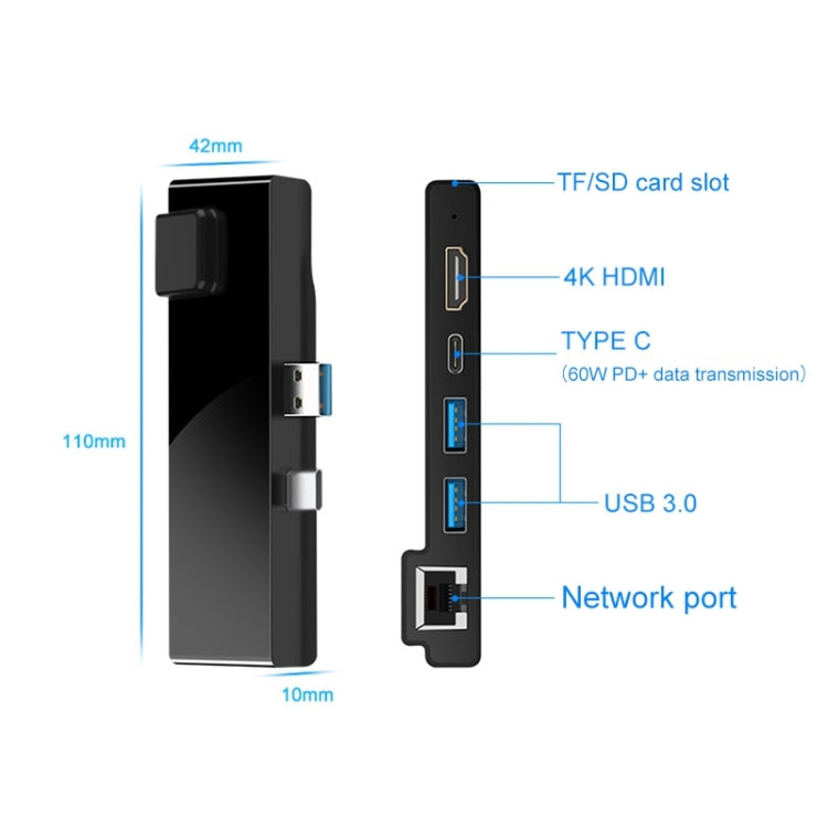 Rocketek SH869 100M RJ45 + HDMI + USB 3.0 x 2 + Type-C x 2 HUB Adapter