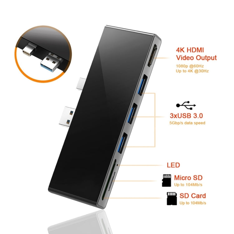 Rocketek SH768 6 in 1 USB 3.0 / HDMI / SD / TF HUB Adapter for Surface Pro 5 / 6