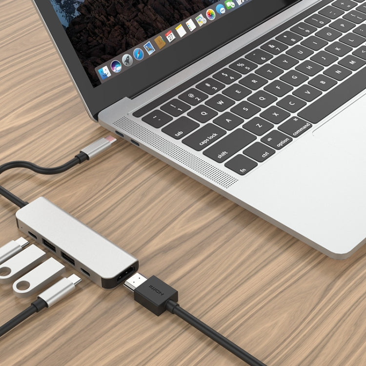 5 in 1 HDMI + USB x 2 + PD x 2 to USB-C / Type-C HUB Adapter