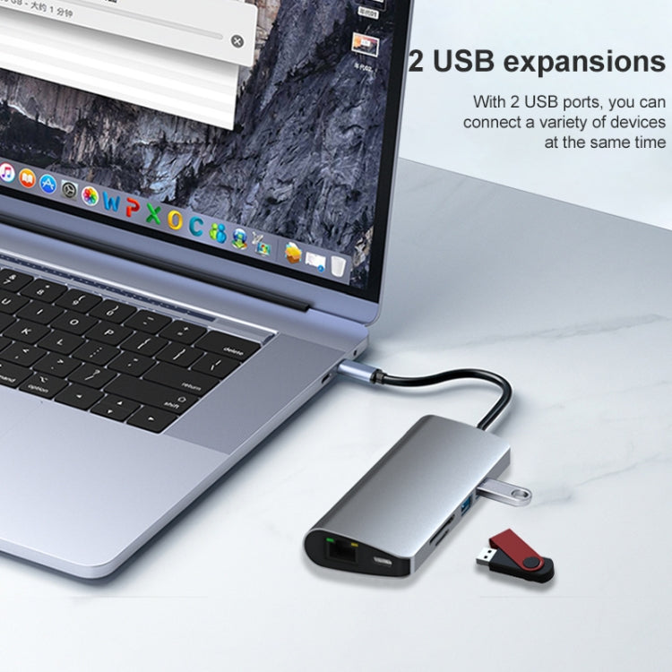 9 in 1 RJ45 + PD + SD/TF + USB 3.0 x 2 + HDMI + VGA + Audio to USB-C / Type-C HUB Adapter My Store