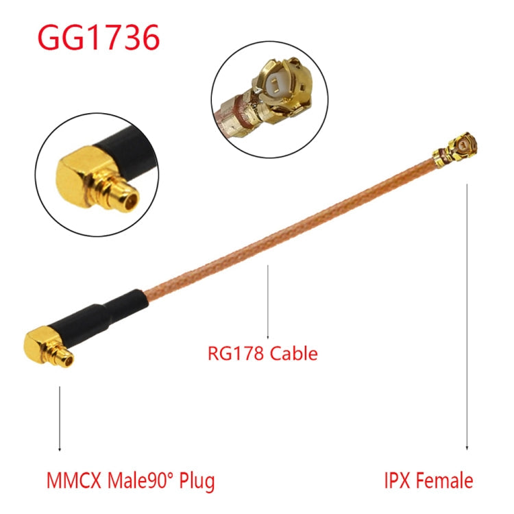 IPX Female to GG1736 MMCX Male Elbow RG178 Adapter Cable, Length: 15cm