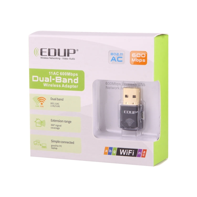 EDUP EP-AC1619 Mini Wireless USB 600Mbps 2.4G / 5.8Ghz 150M+433M Dual Band WiFi Network Card for Nootbook / Laptop / PC