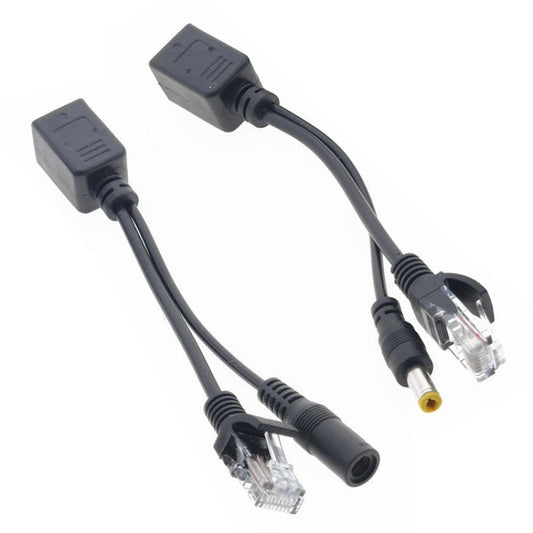 2 in 1 RJ45 POE Injector and Splitter Cable Set with 2.1x 5.5mm Female & Male DC Jack