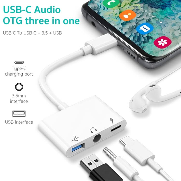 3 in 1 USB-C / Type-C Male to Type-C + USB + 3.5mm Female OTG Adapter