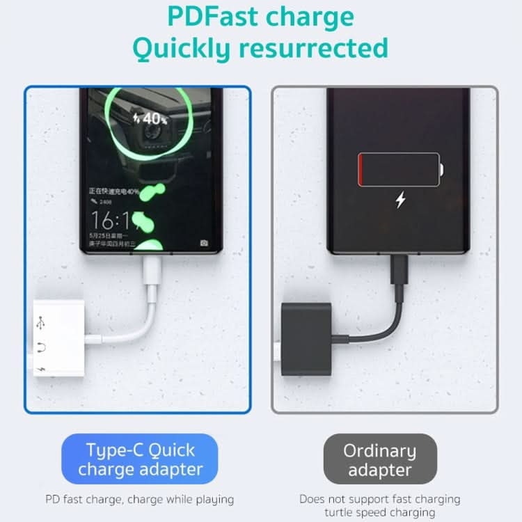 3 in 1 USB-C / Type-C Male to Type-C + USB + 3.5mm Female OTG Adapter