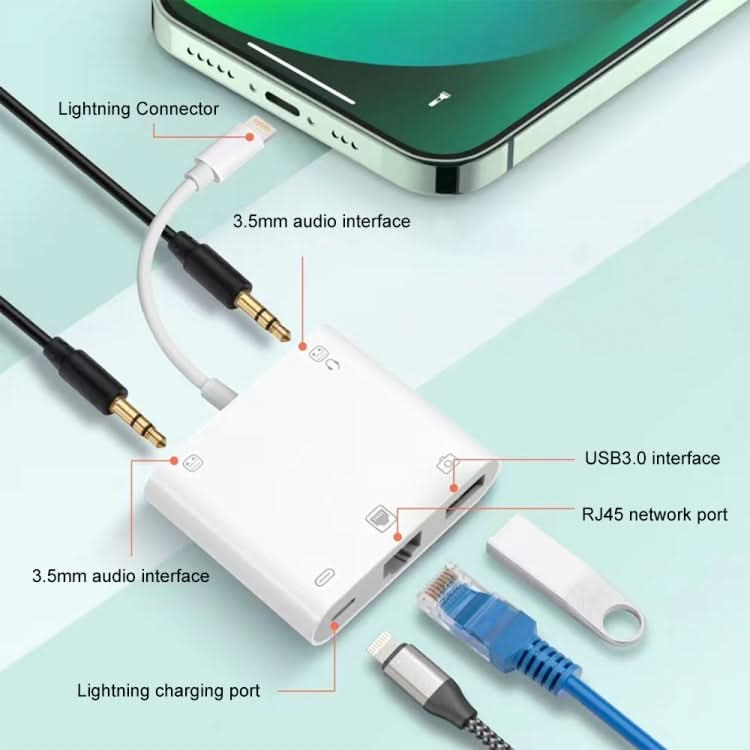 S-330 5 in 1 8 Pin Male to 8 Pin / USB3.0 / RJ45 / 3.5mm Female Adapter