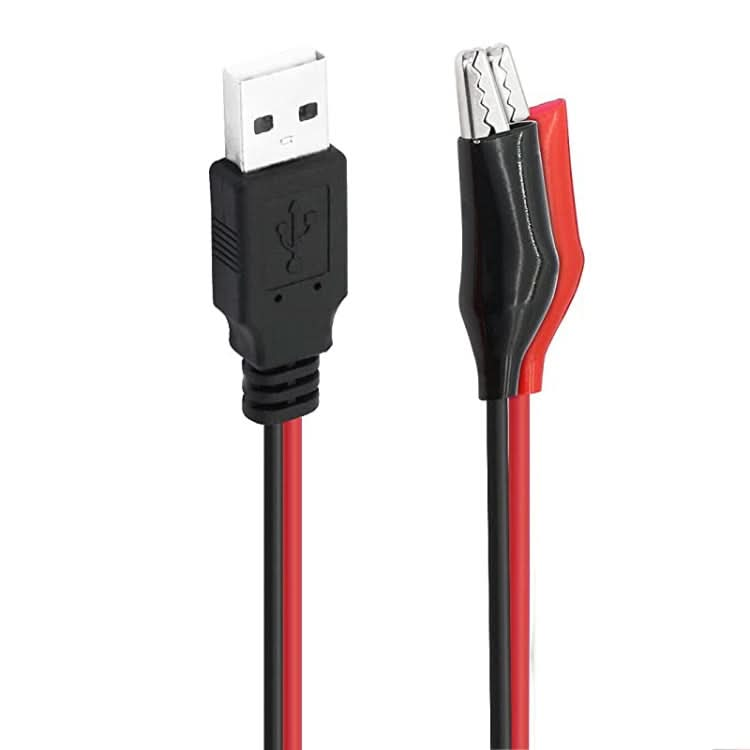 USB-A Male To 2 x Crocodile Clip Power Connection Extension Cable, Length: 0.5m Reluova