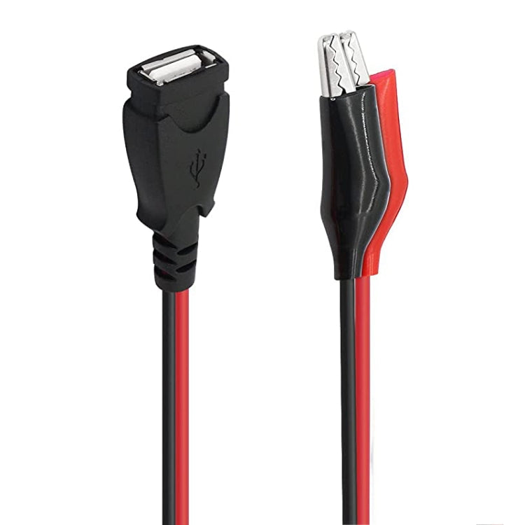 USB-A Female To 2 x Crocodile Clip Power Connection Extension Cable, Length: 0.5m Reluova