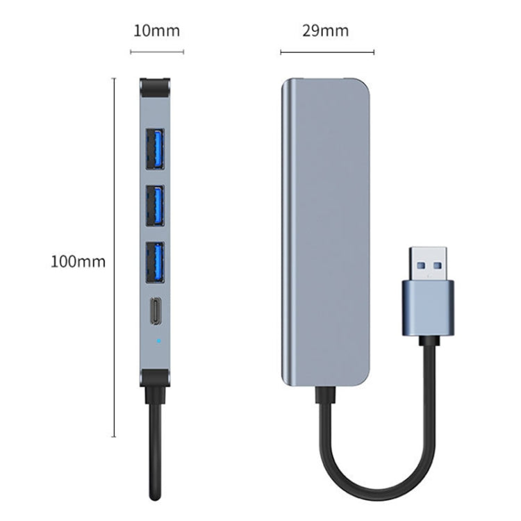 5 in 1 USB to USB3.0+USB2.0x3+USB-C / Type-C HUB Adapter, Cable Length: 10cm My Store