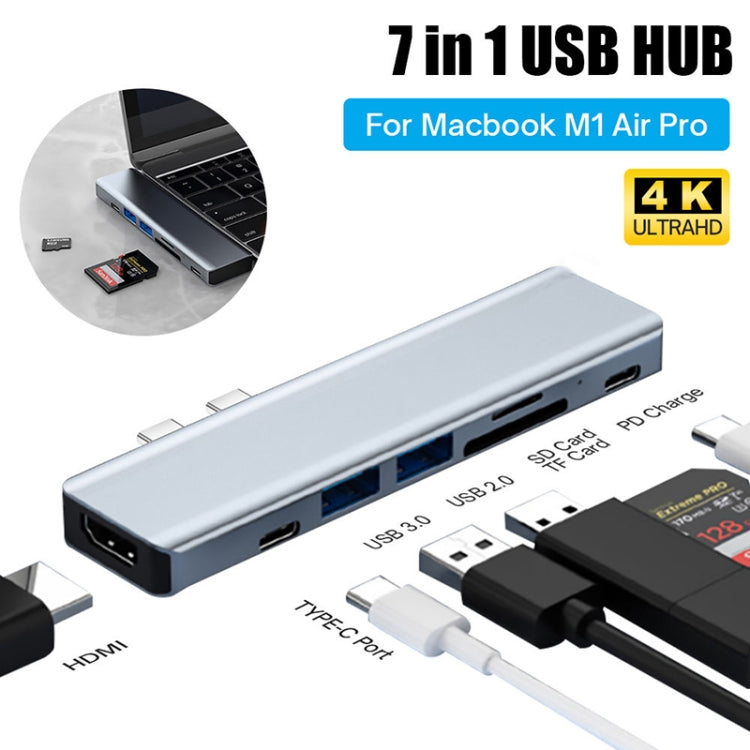 BYL-2101 7 in 1 Dual USB-C / Type-C to USB Docking Station HUB Adapter