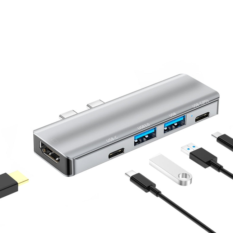 YG-2102 5 in 1 Dual USB-C / Type-C to USB Docking Station HUB Adapter