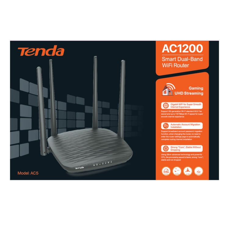 Tenda AC5 1200Mbps 2.4 / 5GHz Dual-Band Router Fast Ethernet Repeater Wireless Router Global version My Store