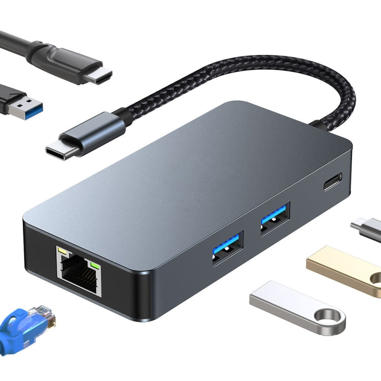 BYL-2308 6 in 1 USB-C / Type-C to USB3.2 + Gigabit Internet + HDTV HUB Adapter My Store