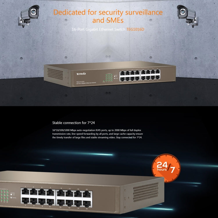 Tenda TEG1016D Desktop v6.0 16-Port Gigabit Ethernet Switch 6KV Lightning Protect My Store