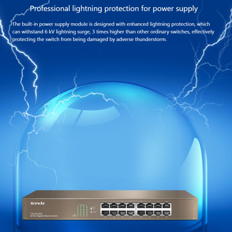 Tenda TEG1016D Desktop v6.0 16-Port Gigabit Ethernet Switch 6KV Lightning Protect My Store