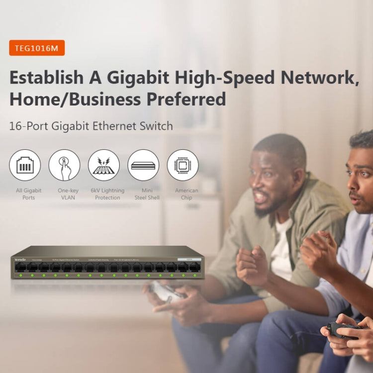 Tenda TEG1016M Desktop Metal 16-Port Gigabit Ethernet Switch Fast Establish High-Speed Network My Store