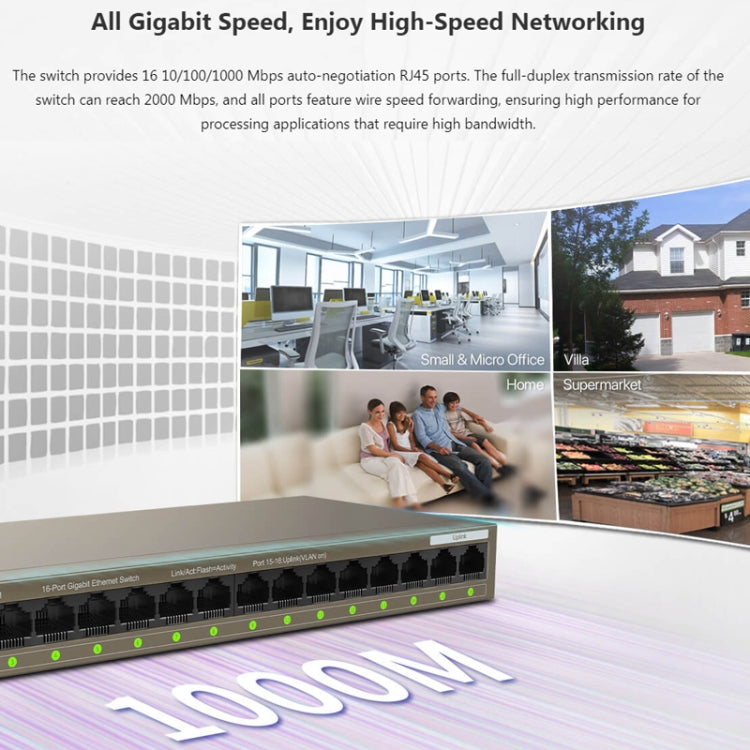 Tenda TEG1016M Desktop Metal 16-Port Gigabit Ethernet Switch Fast Establish High-Speed Network