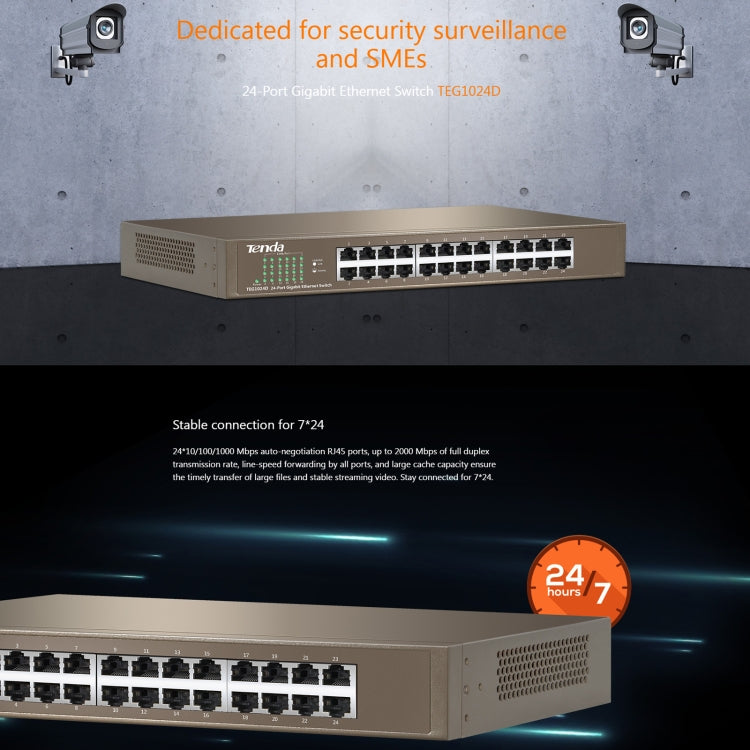 Tenda TEG1024D Desktop v7.0 24-Port Gigabit Ethernet Switch 6KV Lightning Protect My Store