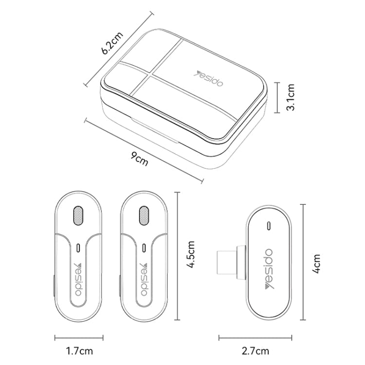 YESIDO KR16 2 in 1 Wireless Lavalier Microphone 8 Pin Receiver with Charging Box Reluova