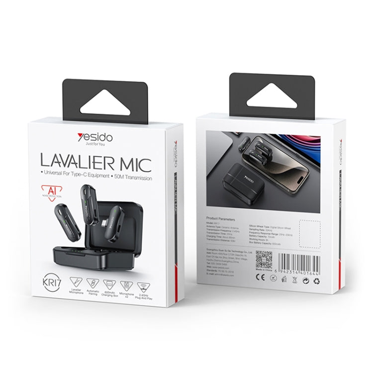 YESIDO KR17 2 in 1 Wireless Lavalier Microphone Type-C Receiver with Charging Box