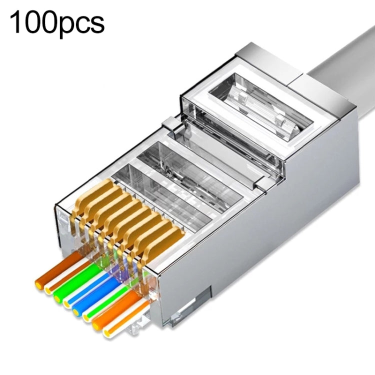 100pcs /Pack Cat6e Shielded Pass Through RJ45 Connector Modular Plug