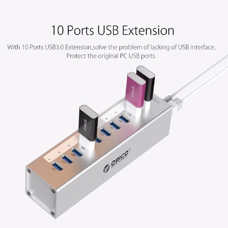 ORICO A3H10 Aluminum High Speed 10 Ports USB 3.0 HUB with Power Adapter for Laptops My Store