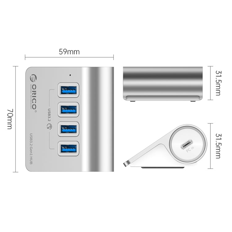 ORICO M3U4 Aluminum Alloy 4-Port USB 3.2 Gen1 5Gbps HUB