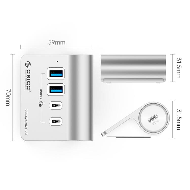 ORICO M3CU2 Aluminum Alloy 4-Port Type-C And USB 3.2 Gen2 10Gbps HUB My Store