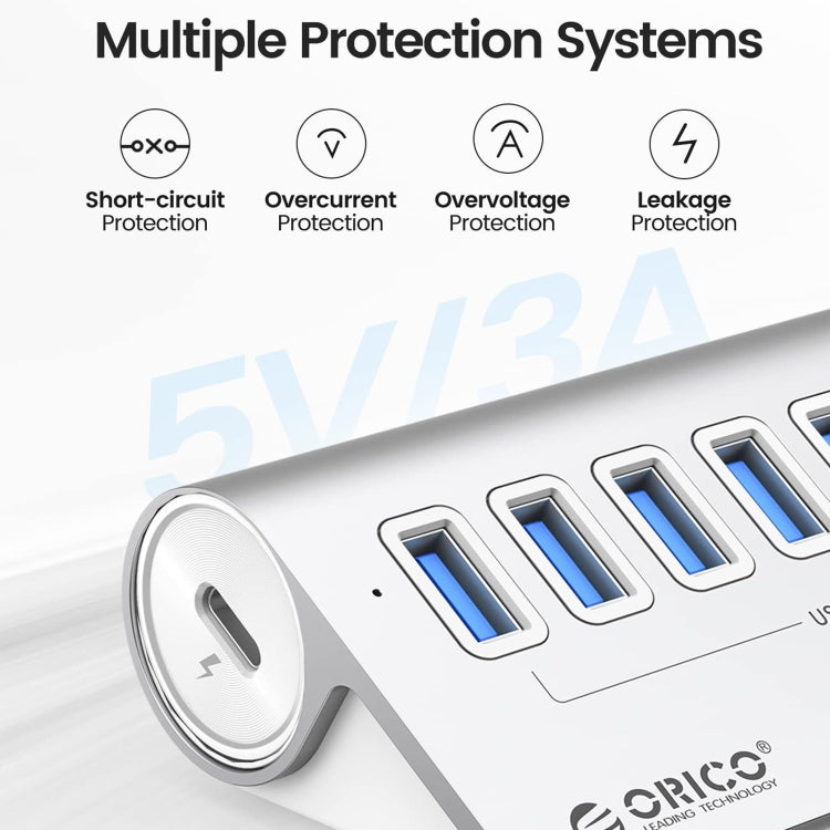 ORICO M3U7 Aluminum Alloy 7-Port USB 3.2 Gen1 5Gbps HUB with 1m Cable