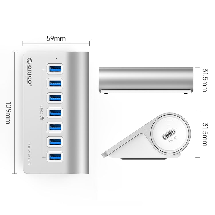 ORICO M3U7 Aluminum Alloy 7-Port USB 3.2 Gen1 5Gbps HUB with 1m Cable My Store