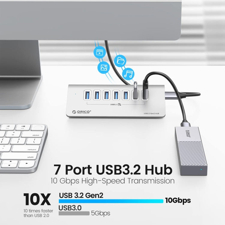 ORICO M3U7-G2 Aluminum Alloy 7-Port USB 3.2 Gen2 10Gbps HUB with 0.5m Cable My Store