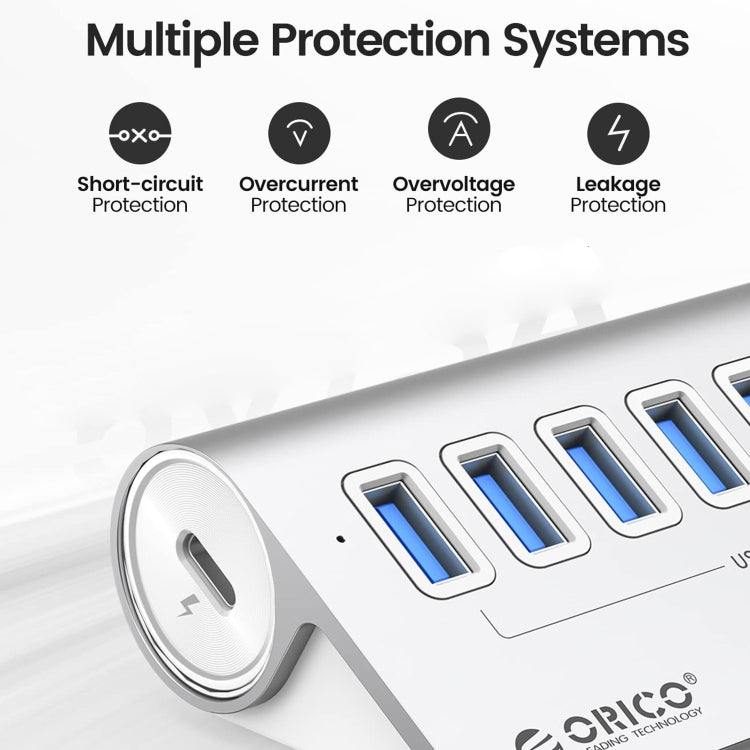 ORICO M3U7-G2 Aluminum Alloy 7-Port USB 3.2 Gen2 10Gbps HUB with 0.5m Cable My Store