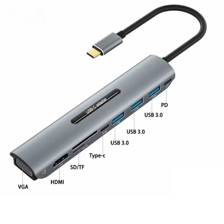 V216 9 in 1 USB-C / Type-C to PD + 3 x USB 3.0 + USB-C / Type-C + SD + TF + HDMI + VGA HUB Adapter