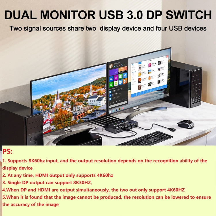 KC-KVM212DH 4K 60HZ USB3.0 DP Dual Display KVM Switcher with MST Dual Screen Extension Replication My Store