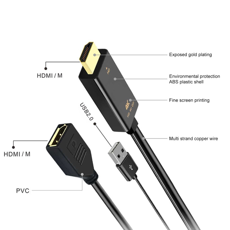 H146 HDMI Male + USB 2.0 Male to DisplayPort Female Adapter Cable, Length：25cm My Store